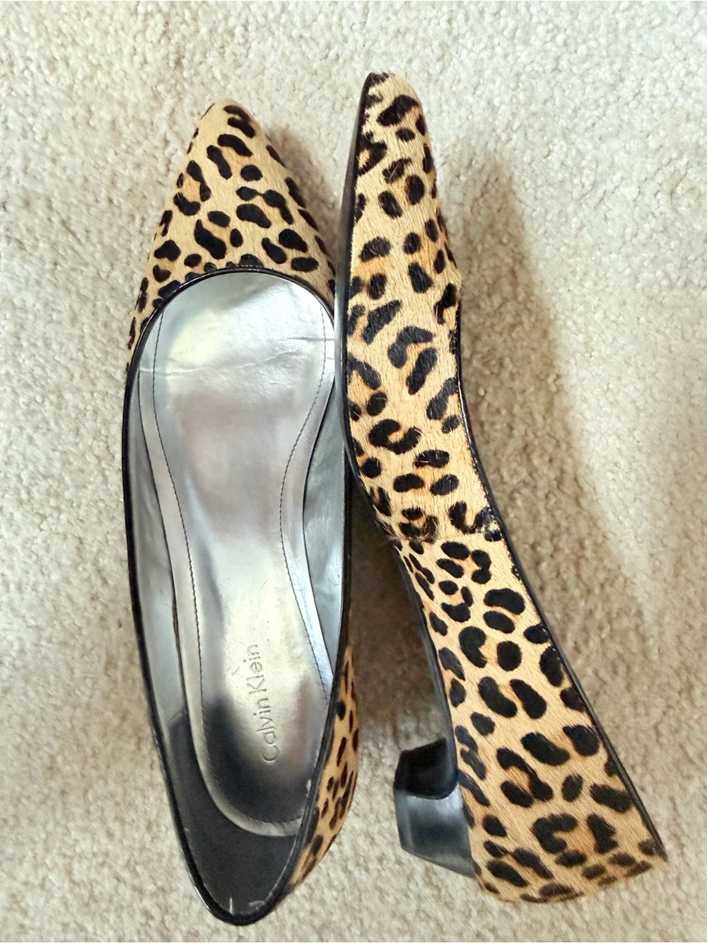Calvin Klein Leopard-Pattern Pointed Pumps in Tan and Black
